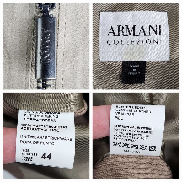 Armani Collezione Tan Brown Suede Leather Zip Front Jacket Knit Insets Size 44 - Picture 16 of 16